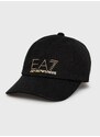 Bavlněná čepice EA7 Emporio Armani černá barva, s aplikací