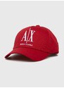 Bavlněná baseballová čepice Armani Exchange červená barva, s aplikací, 954047 CC811 NOS