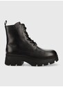 Kožené workery Calvin Klein Jeans Chunky Combat Laceup Boot dámské, černá barva, na plochém podpatku