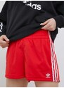 Kraťasy adidas Originals Adicolor dámské, červená barva, hladké, high waist, HE9495-VIVRED