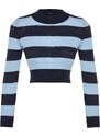 Trendyol Tmavě námořnická modrá plodina bavlněný pruhovaný pletený svetr