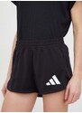 Tréninkové šortky adidas Performance Pacer 3-Bar dámské, černá barva, s potiskem, high waist