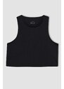 Defacto Fit Crop Top Slogan Printed Crew Neck Sleeveless Athlete Singlet