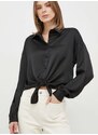 Košile Guess BOWED JUN dámská, černá barva, relaxed, s klasickým límcem, W3GH93 WD8G2