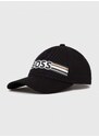 Bavlněná baseballová čepice BOSS černá barva, s potiskem