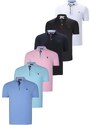 SIX SET T8582 DEWBERRY MENS T-SHIRT-BLACK-WHITE-NAVY BLUE-PINK-CYAN-LIGHT BLUE