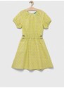 Dětské lněné šaty United Colors of Benetton zelená barva, mini