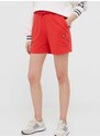 Bavlněné šortky Lyle & Scott červená barva, hladké, high waist