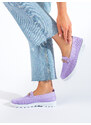 Trendy fialové dámské mokasíny bez podpatku