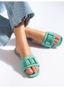 Women's suede green slippers Shelvt