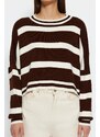 Trendyol hnědý pruhovaný pletený svetr