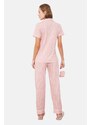 Trendyol Pink Cotton Striped Piping Detailed Sleep Tape Knitted Pajamas Set