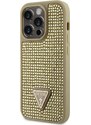 Ochranný kryt pro iPhone 14 Pro - Guess, Rhinestones Triangle Metal Logo Gold