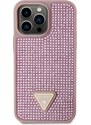 Ochranný kryt pro iPhone 14 Pro MAX - Guess, Rhinestones Triangle Metal Logo Pink