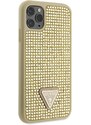 Ochranný kryt pro iPhone 11 Pro - Guess, Rhinestones Triangle Metal Logo Gold