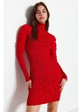 Trendyol Red Mini Knitwear Turtleneck Sleeve Shirring Detailed Dress