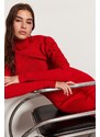 Trendyol Red Mini Knitwear Turtleneck Sleeve Shirring Detailed Dress