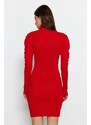 Trendyol Red Mini Knitwear Turtleneck Sleeve Shirring Detailed Dress