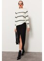 Trendyol Ecru Striped High Neck Knitwear Sweater