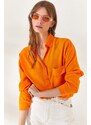 Olalook Women's Orange One Pocket Woven Viscose Shirt