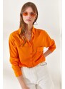 Olalook Women's Orange One Pocket Woven Viscose Shirt