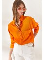 Olalook Women's Orange One Pocket Woven Viscose Shirt