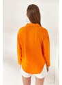 Olalook Women's Orange One Pocket Woven Viscose Shirt