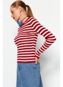 Trendyol Dark Red Basic Striped Knitwear Sweater