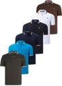 SIX SET T8594 DEWBERRY MENS T-SHIRT-BLACK-WHITE-NAVY BLUE-KHAKI-BLUE-BLUE-BROWN