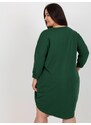 Fashionhunters Tmavě zelené šaty větší velikosti s 3/4 rukávy