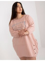 Fashionhunters Prašně růžové nadrozměrné midi šaty s aplikací