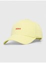 Bavlněná baseballová čepice HUGO žlutá barva, s potiskem