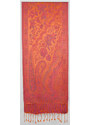 Hedvábná šála Jamawar malá - oranžová a růžová s ornamenty