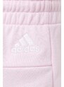 Bavlněné šortky adidas růžová barva, s potiskem, high waist, IC6877