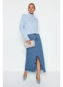 Trendyol Blue Wide Fit Měkký texturovaný pletený svetr