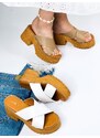 Webmoda Dámské khaki pantofle na platformě s hrubým podpatkem MEINA