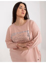 Fashionhunters Prašně růžové nadrozměrné midi šaty s aplikací