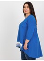 Fashionhunters Tmavě modrá asymetrická plus size tunika