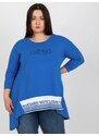 Fashionhunters Tmavě modrá asymetrická plus size tunika