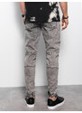 Ombre Clothing Pánské mramorované kalhoty JOGGERY s ozdobným prošíváním - šedé V4 OM-PADJ-0111