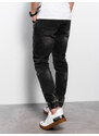 Ombre Clothing Pánské mramorované kalhoty JOGGERY s ozdobným prošíváním - černé V2 OM-PADJ-0111