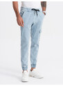Ombre Clothing Pánské kalhoty JOGGERS s nákladní kapsou - světle modré V1 OM-PADJ-0112
