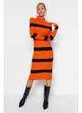 Trendyol Orange Midi Knitwear Standing Collar Dress