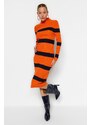 Trendyol Orange Midi Knitwear Standing Collar Dress