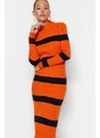 Trendyol Orange Midi Knitwear Standing Collar Dress