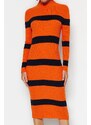 Trendyol Orange Midi Knitwear Standing Collar Dress