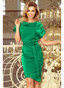 numoco Zelené dámské šaty s asymetrickou spodní částí a páskem model 7573557