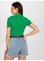 Fashionhunters Zelená žebrovaná halenka s krátkými rukávy