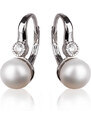 Stříbrné náušnice s perlou a zirkonem s klasickým patentem - Meucci SE330