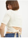 Krémový crop top se zavazováním Pieces Tiana - Dámské